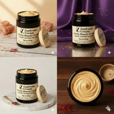 Zaafraan Cream in black jar with saffron on a wooden surface (200g)