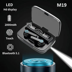 M19 Headset TWS Earphone, Intelligent Touch Control Wireless Bluetooth-compatible Headphones Waterproof LED Display